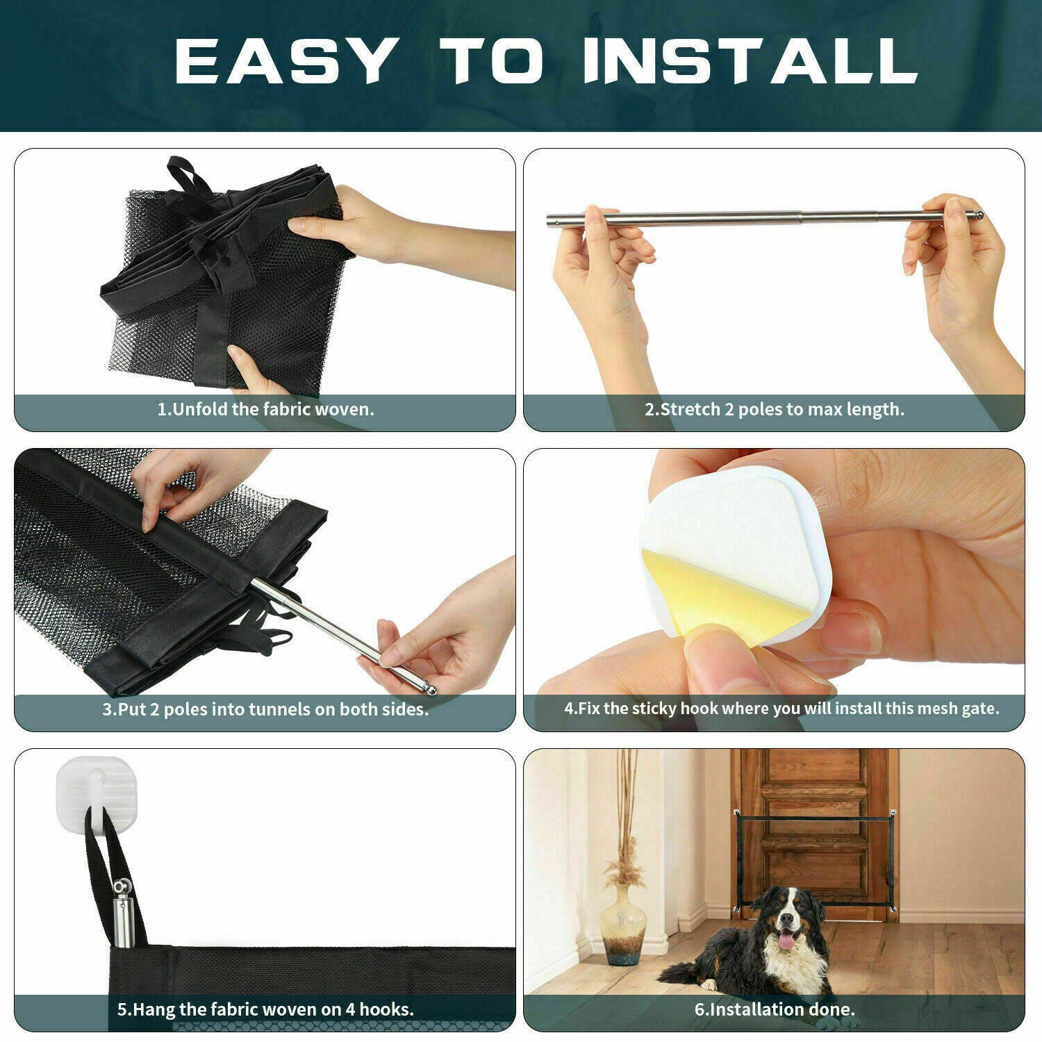 Barrière de sécurité pour animaux domestiques, chien, chat, bébé, clôture en maille, filet de protection portable magique, escaliers, portes